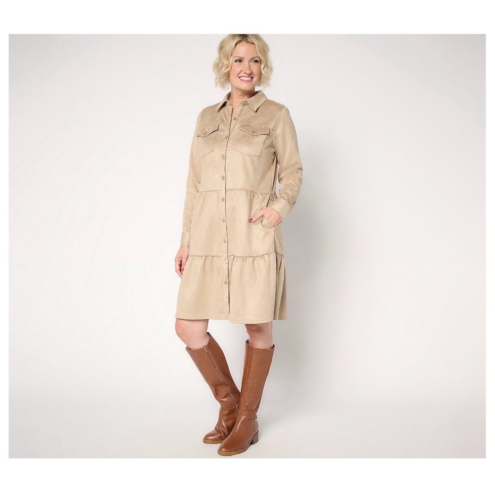 Belle by Kim Gravel Tan Shirt Dress